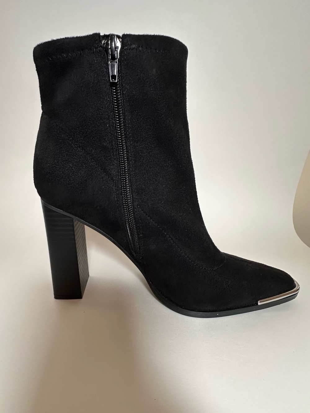 BCBGeneration Black Suede Pointed Toe Block Heel Ankle Boots